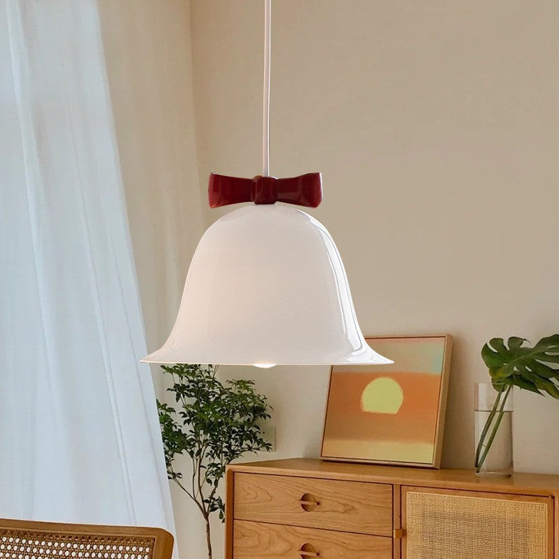 Bell-Shaped Ceramic Pendant Light with Decorative Bow Accent | Thrascher