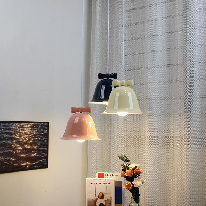 Bell-Shaped Glass Pendant Lamp with Decorative Bow Accent | Thrascher