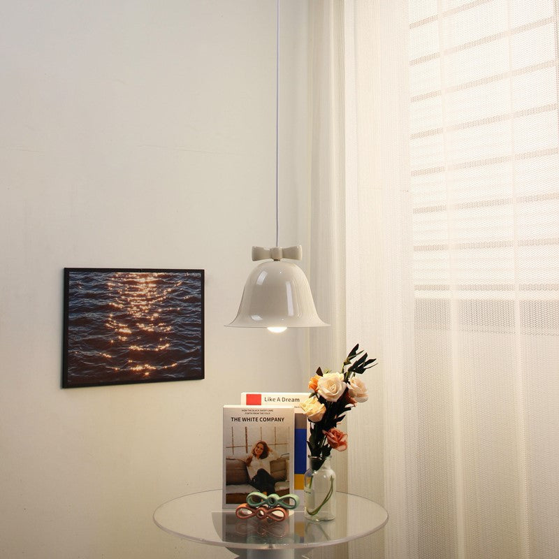Bell-Shaped Glass Pendant Lamp with Decorative Bow Accent | Thrascher