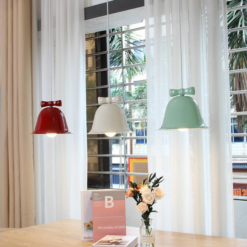 Bell-Shaped Glass Pendant Lamp with Decorative Bow Accent | Thrascher