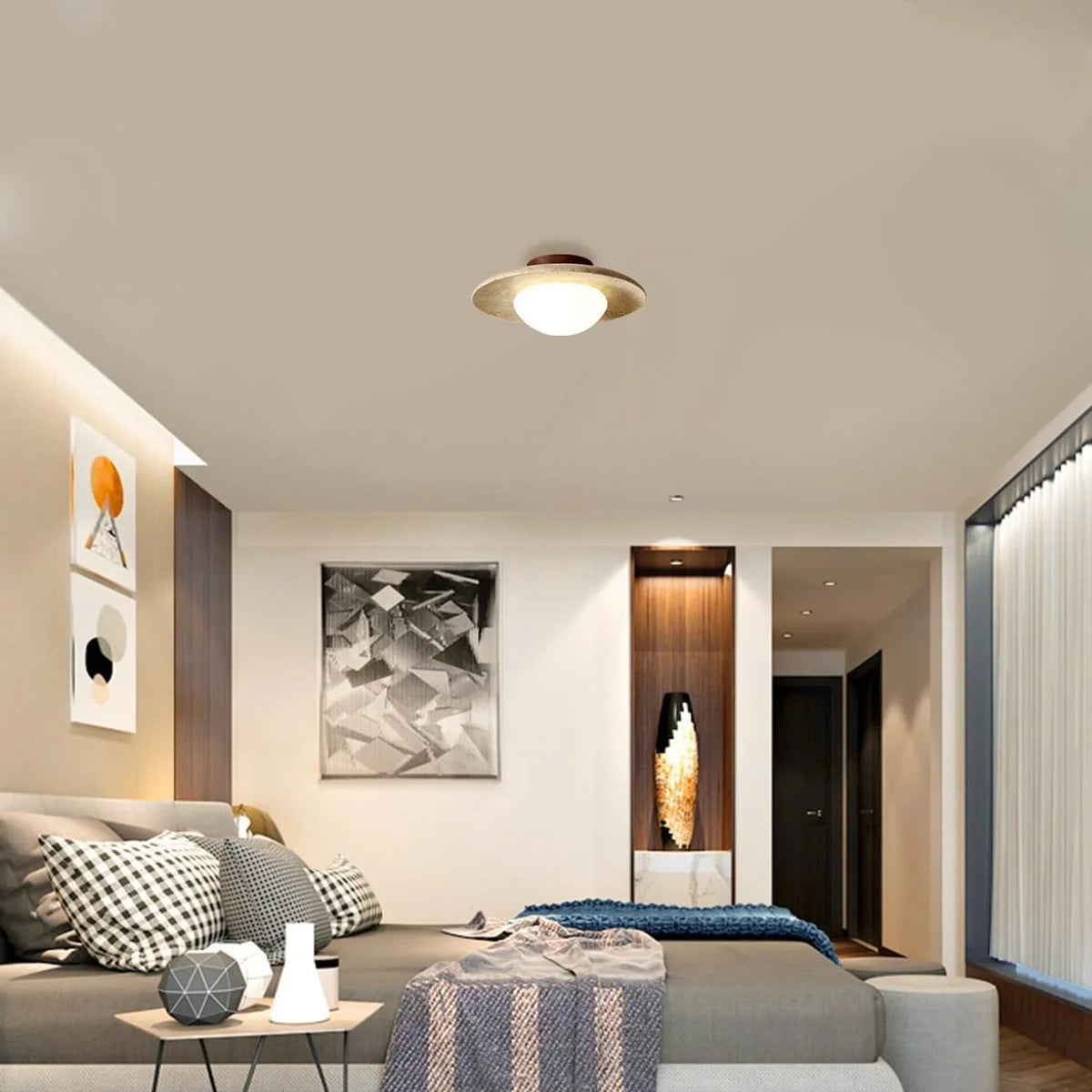 Berfella Travertine Ceiling Lamp