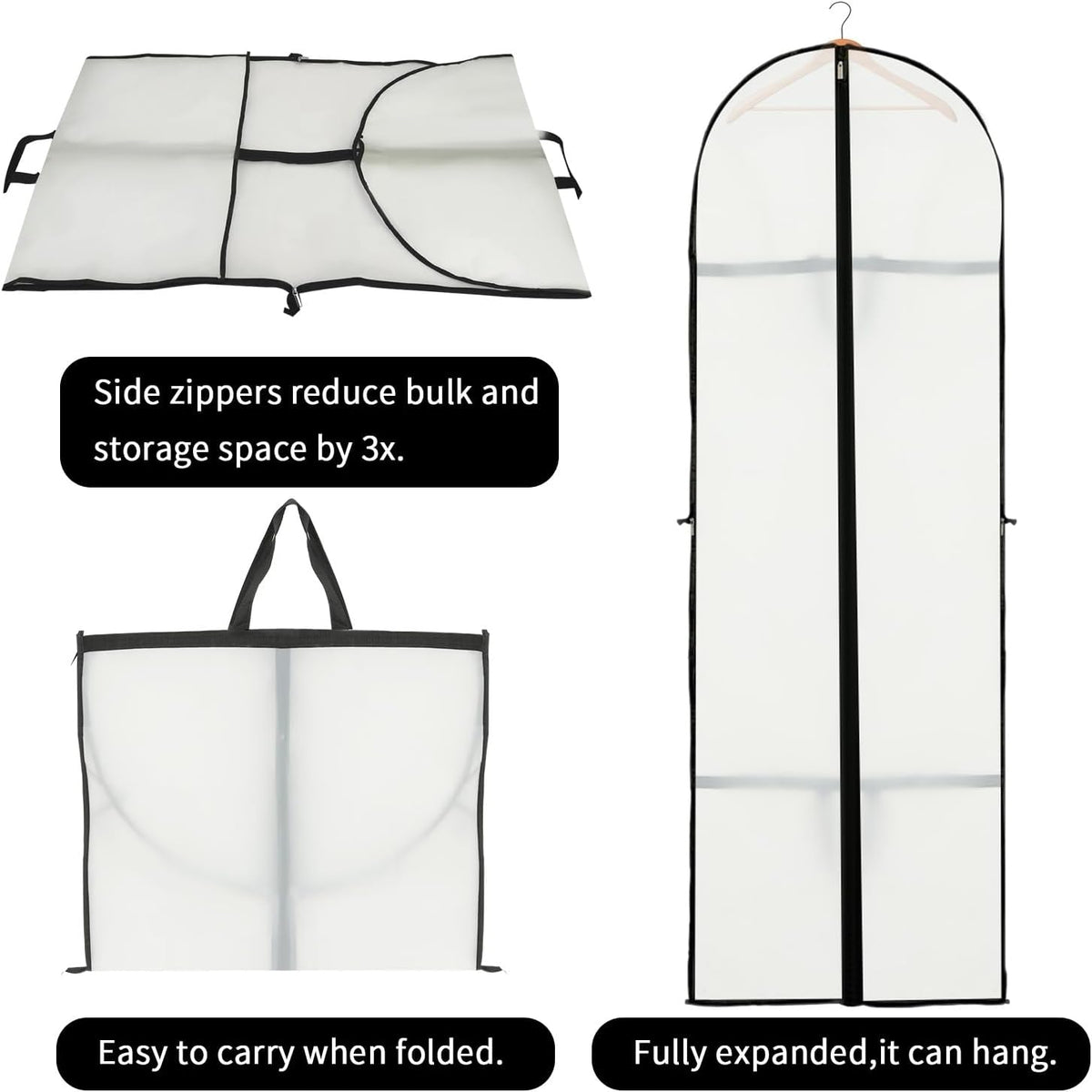 180 cm PEVA Garment Storage Cover with Zipper and Window, 60 × 180 cm, Set of 2