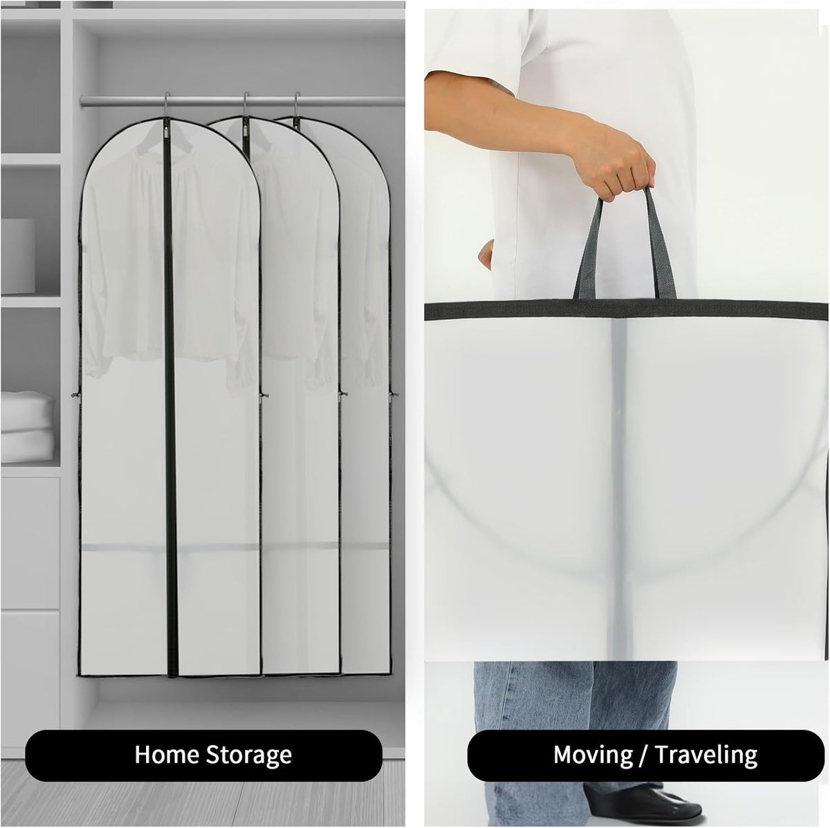 180 cm PEVA Garment Storage Cover with Zipper and Window, 60 × 180 cm, Set of 2