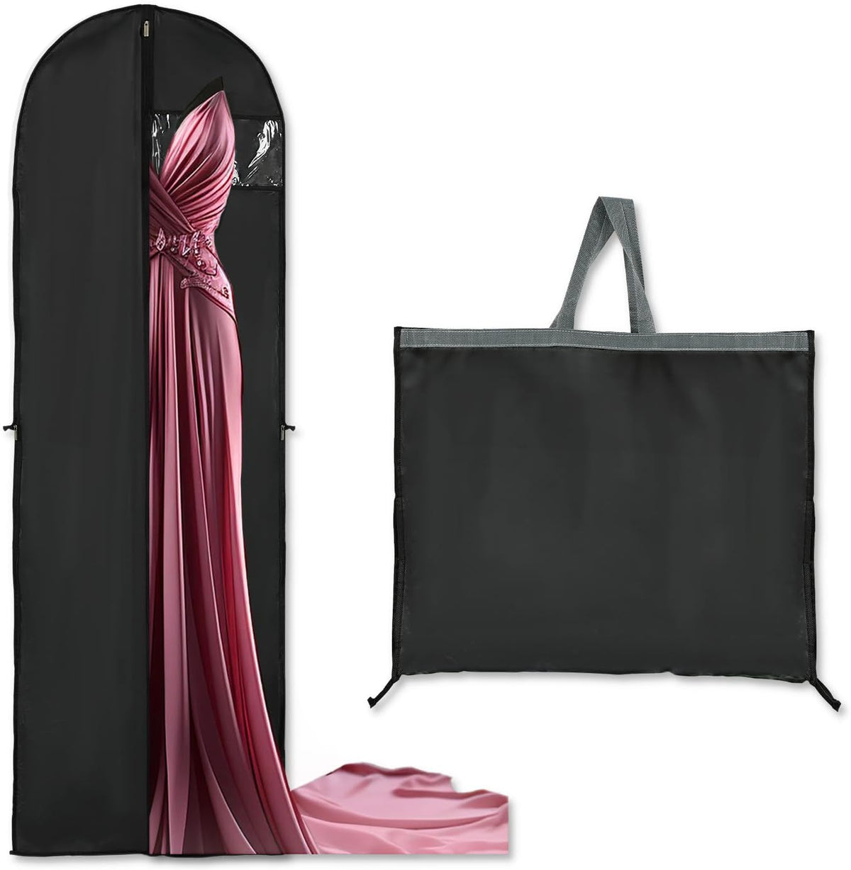 180 cm PEVA Garment Storage Cover with Zipper and Window, 60 × 180 cm, Set of 2