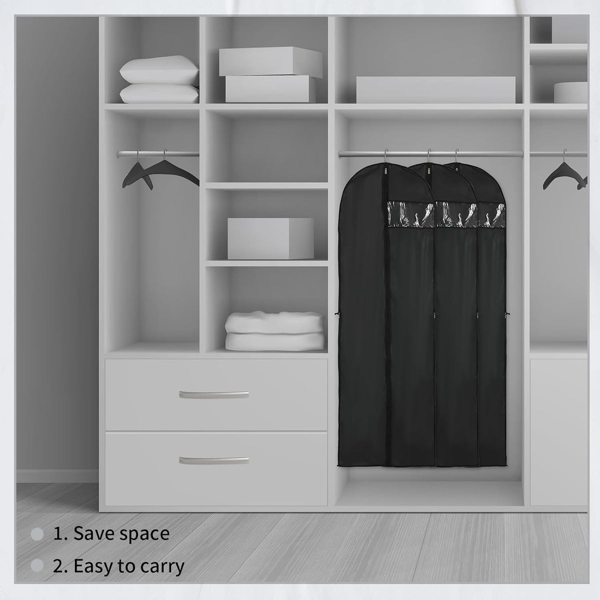 180 cm PEVA Garment Storage Cover with Zipper and Window, 60 × 180 cm, Set of 2