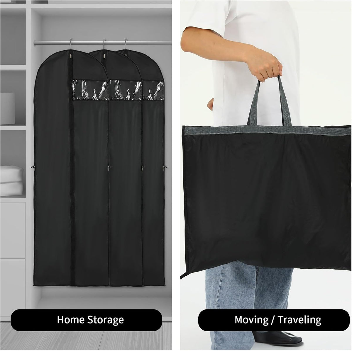 180 cm PEVA Garment Storage Cover with Zipper and Window, 60 × 180 cm, Set of 2