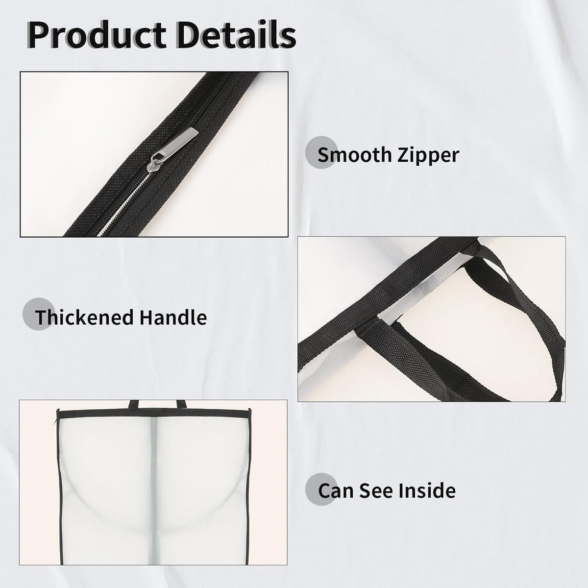180 cm PEVA Garment Storage Cover with Zipper and Window, 60 × 180 cm, Set of 2