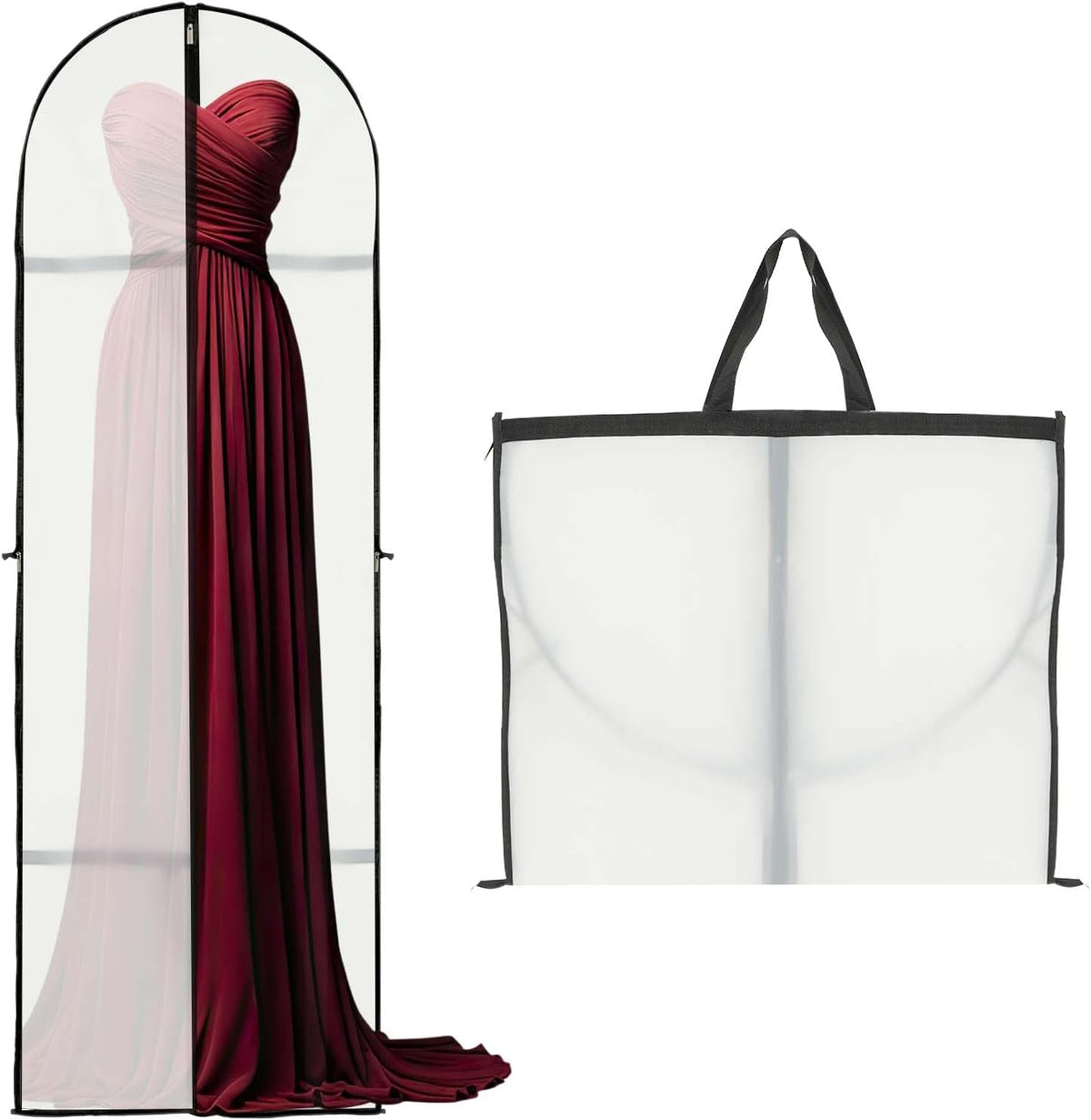 180 cm PEVA Garment Storage Cover with Zipper and Window, 60 × 180 cm, Set of 2