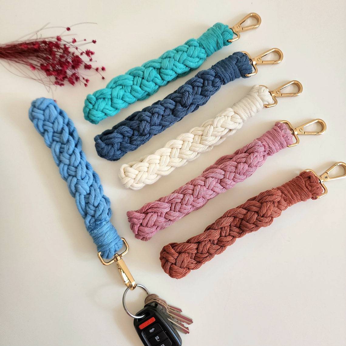 Braided Keychain Holder Cotton Textile Handwoven | Thrascher