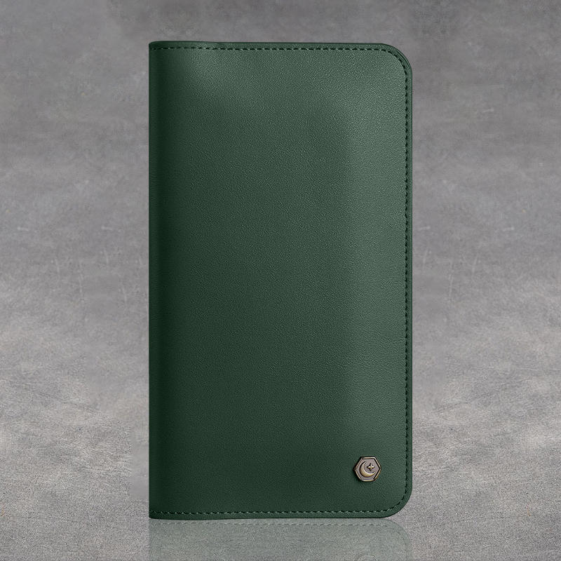 Dual Mobile Phone Storage Wallet with Magnetic Buckle and Cable Access
