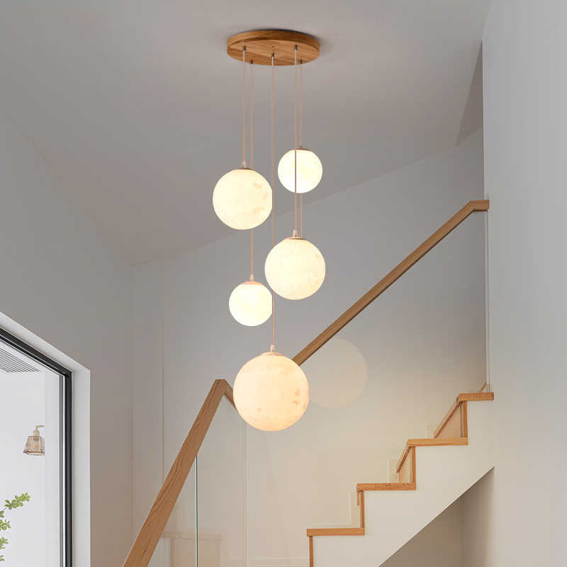 Cascading Glass Globe Pendant Lamp with Wooden Ceiling | Thrascher
