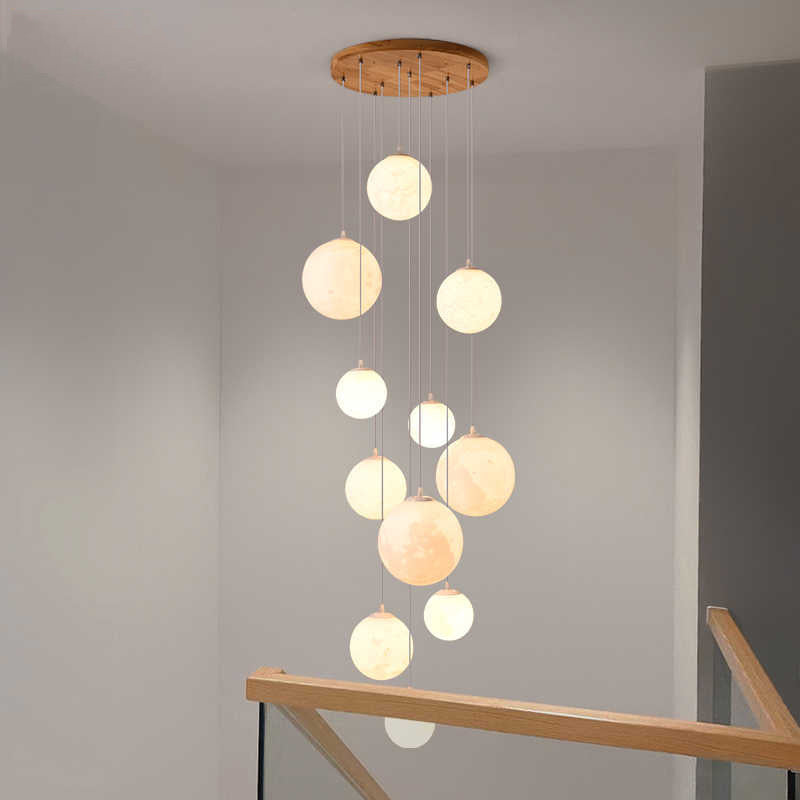 Cascading Glass Globe Pendant Lamp with Wooden Ceiling | Thrascher