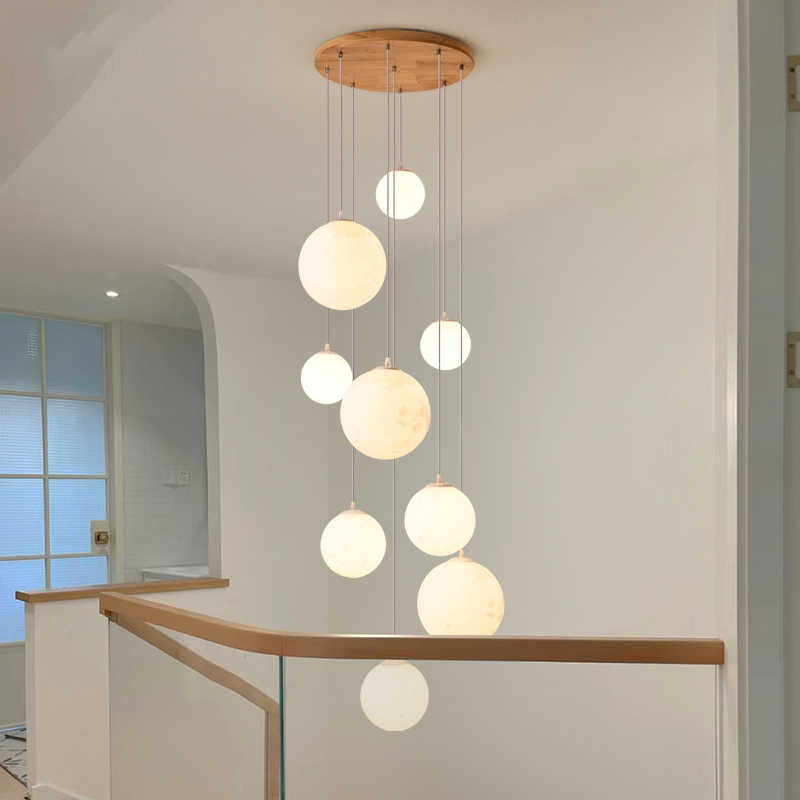 Cascading Glass Globe Pendant Lamp with Wooden Ceiling | Thrascher