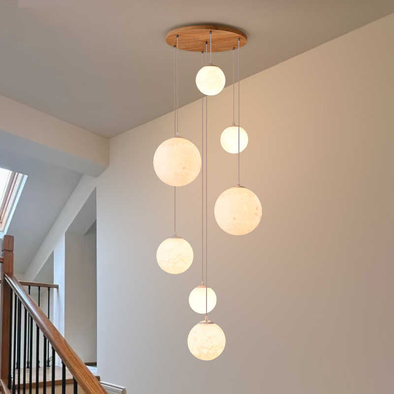 Cascading Glass Globe Pendant Lamp with Wooden Ceiling | Thrascher