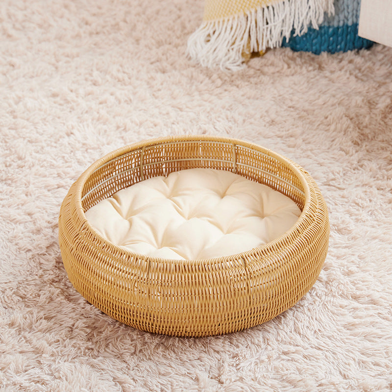 Cat Bed with Round Rattan Decoration | Thrascher
