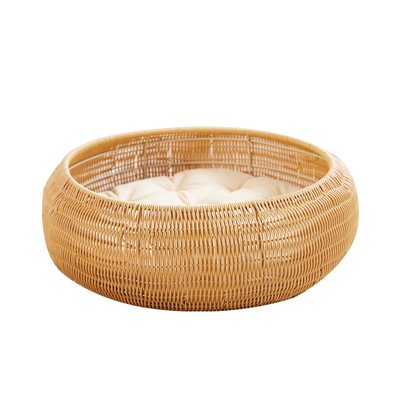 Cat Bed with Round Rattan Decoration | Thrascher