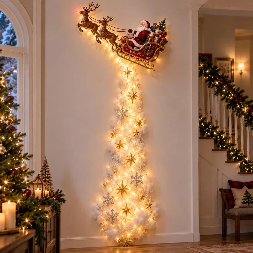 Christmas Wall Decoration with Warm Golden Lights and Winter Details