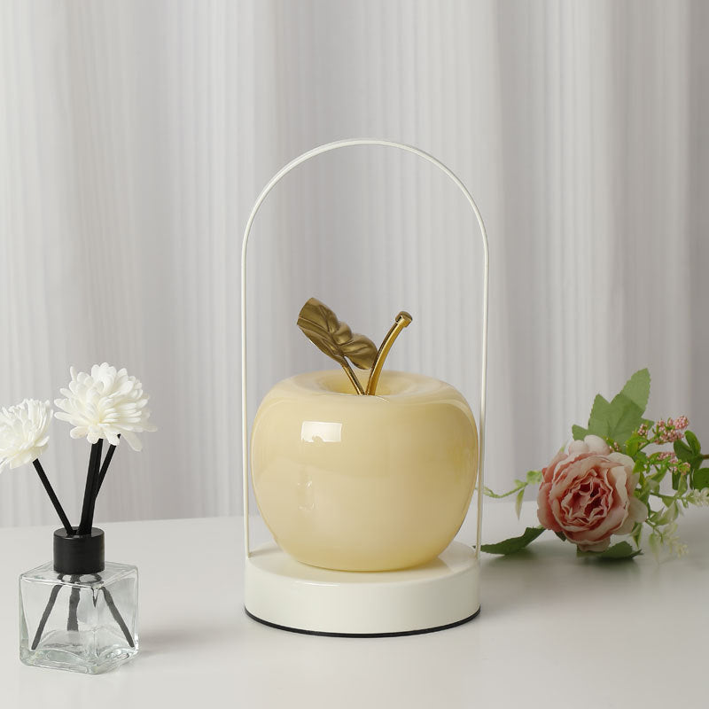 Ceramic Apple-Shaped Ambient Table Lamp with Brass Handle | Thrascher
