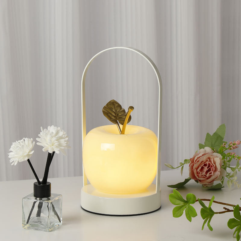 Ceramic Apple-Shaped Ambient Table Lamp with Brass Handle | Thrascher