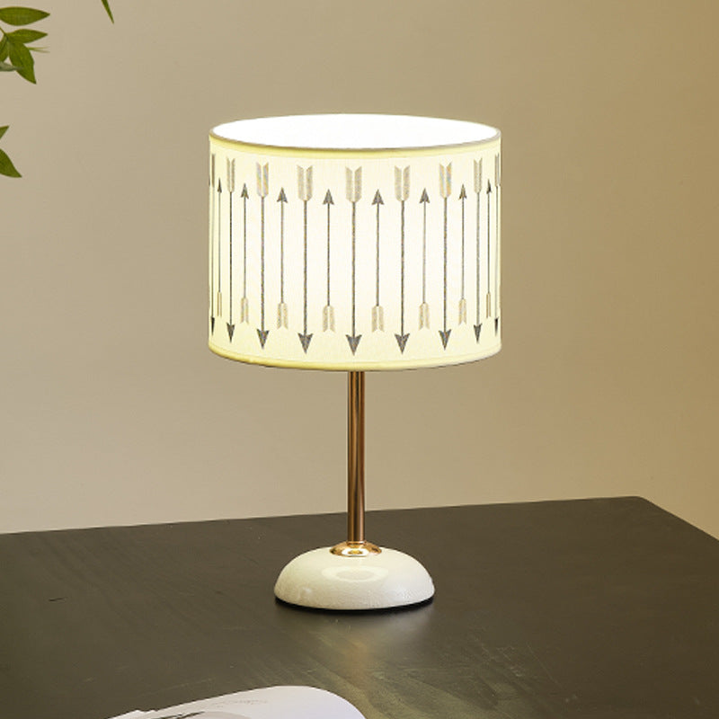 Ceramic Base Bedside Lamp with Fabric Shade in Arrow Pattern | Thrascher