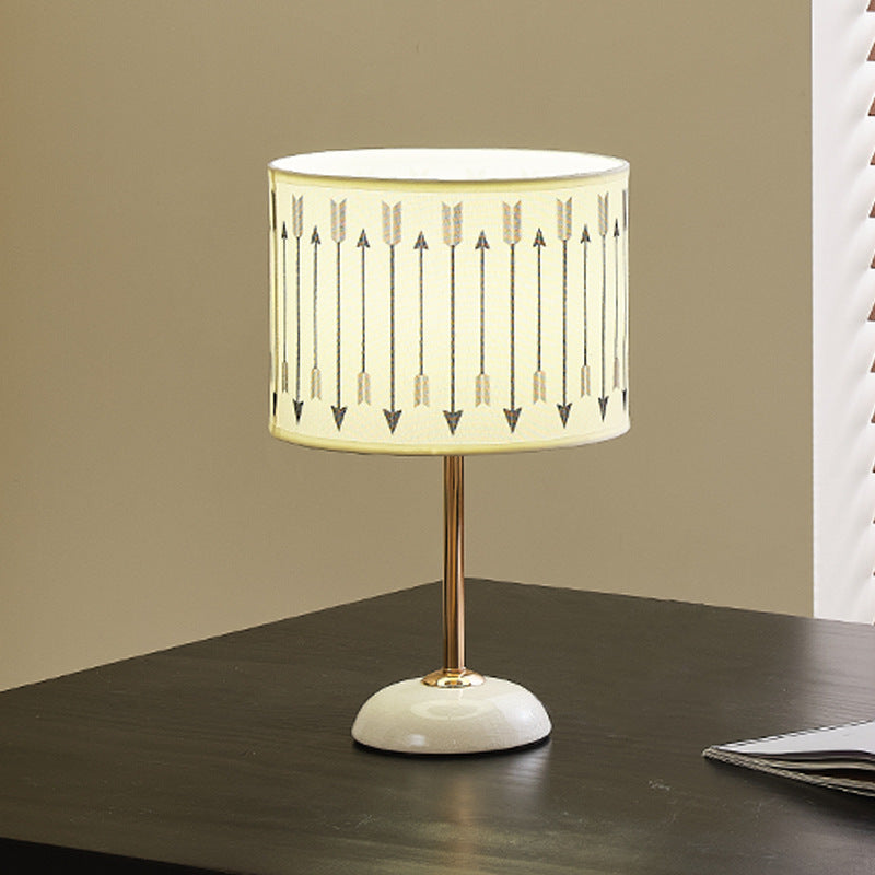 Ceramic Base Bedside Lamp with Fabric Shade in Arrow Pattern | Thrascher