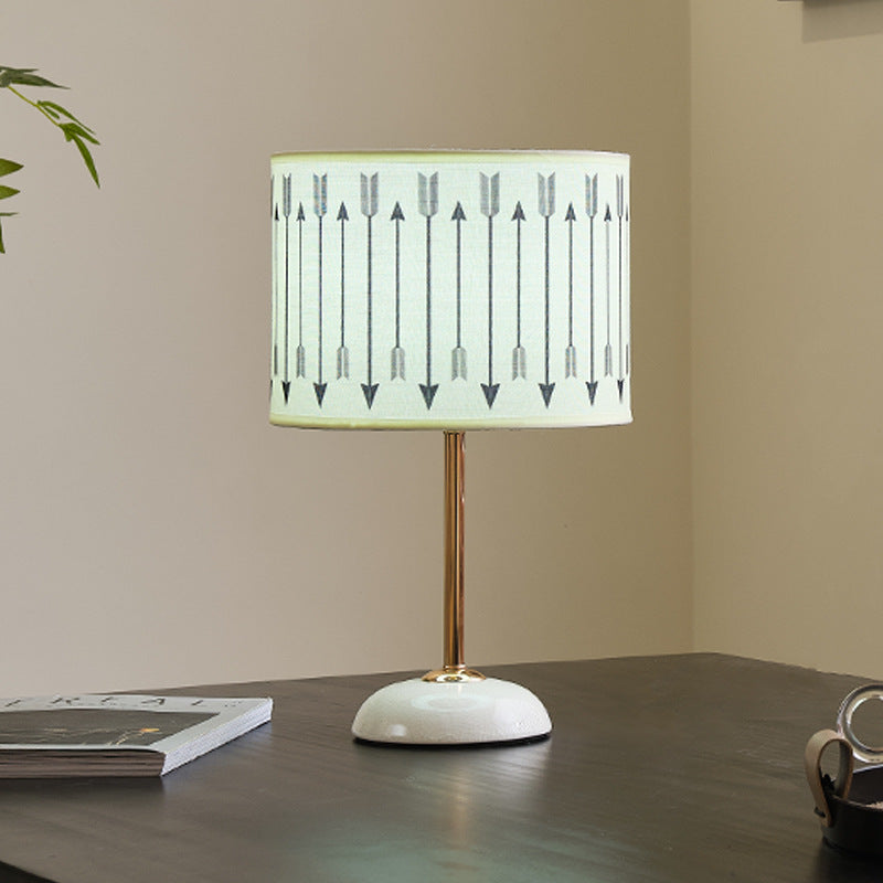 Ceramic Base Bedside Lamp with Fabric Shade in Arrow Pattern | Thrascher