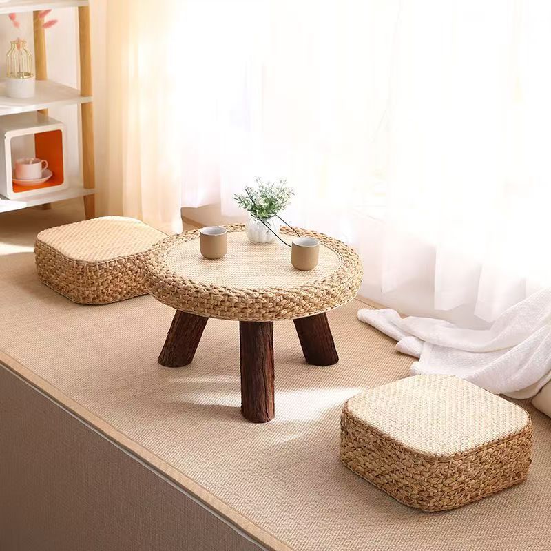 Chair Set Woven Natural Fiber Wood | Thrascher