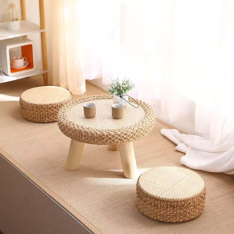 Chair Set Woven Natural Fiber Wood | Thrascher