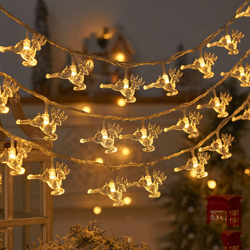 Christmas Tree and Snowflake LED Lights String Battery-Operated Acrylic Ornament Garland | Thrascher
