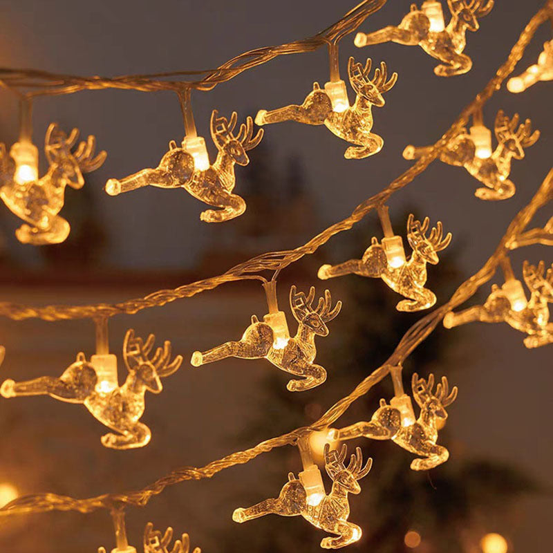 Christmas Tree and Snowflake LED Lights String Battery-Operated Acrylic Ornament Garland | Thrascher
