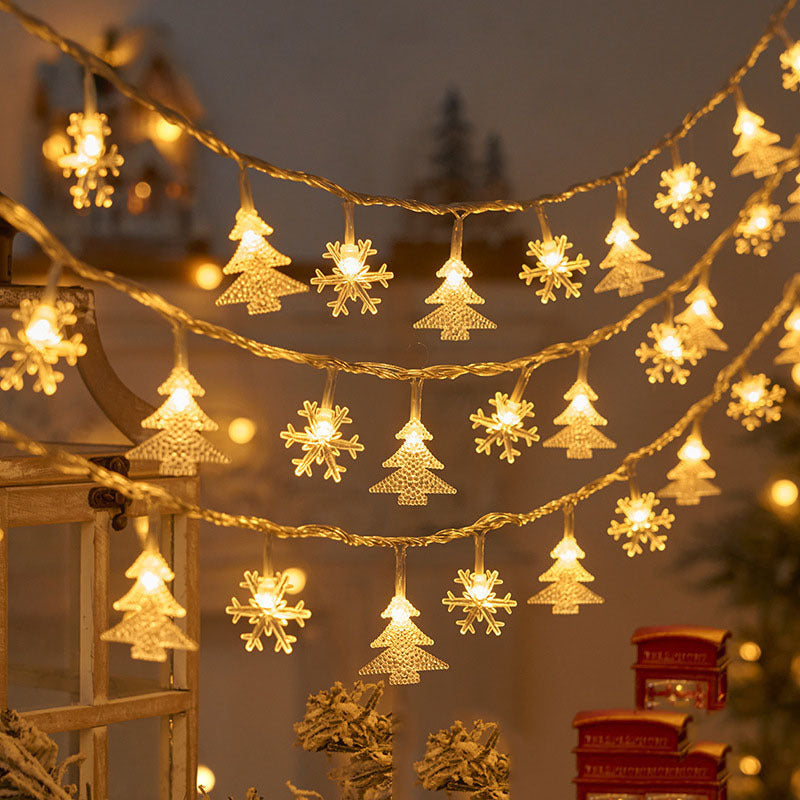 Christmas Tree and Snowflake LED Lights String Battery-Operated Acrylic Ornament Garland | Thrascher