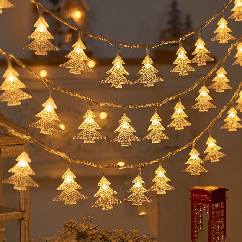 Christmas Tree and Snowflake LED Lights String Battery-Operated Acrylic Ornament Garland | Thrascher