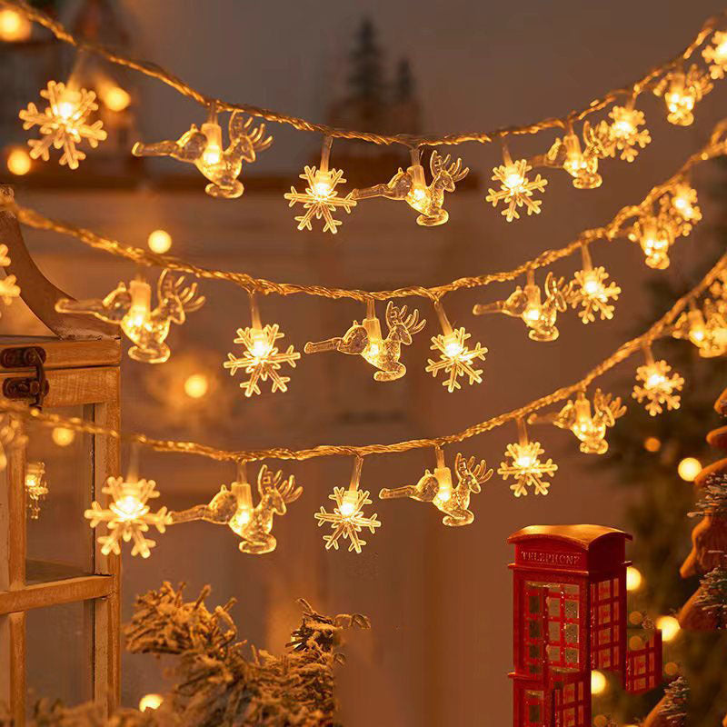 Christmas Tree and Snowflake LED Lights String Battery-Operated Acrylic Ornament Garland | Thrascher