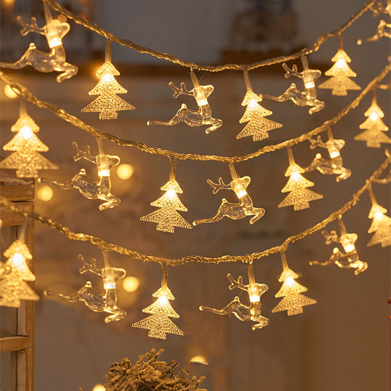 Christmas Tree and Snowflake LED Lights String Battery-Operated Acrylic Ornament Garland | Thrascher