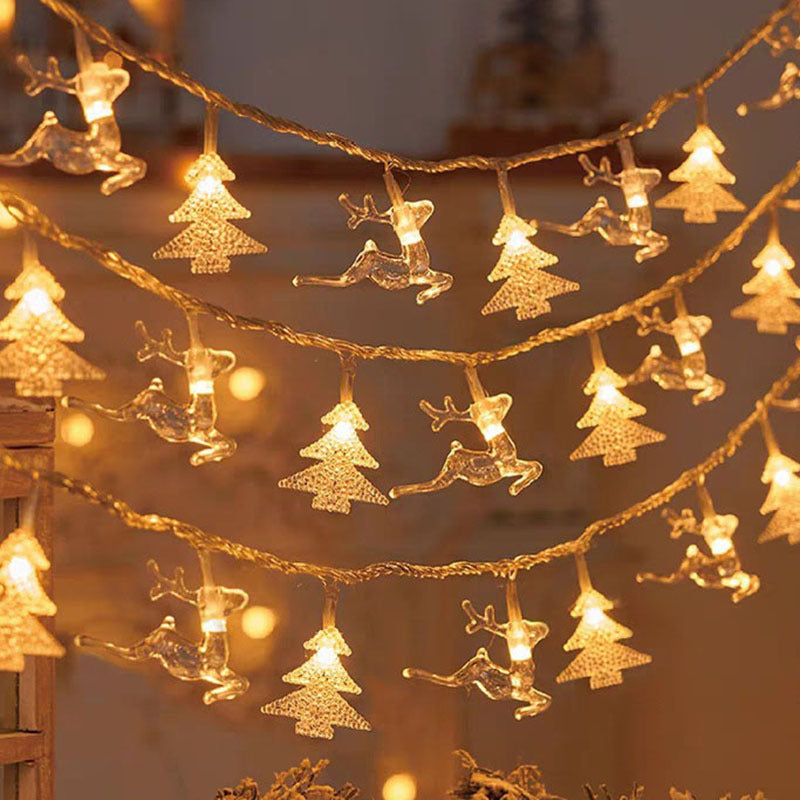 Christmas Tree and Snowflake LED Lights String Battery-Operated Acrylic Ornament Garland | Thrascher