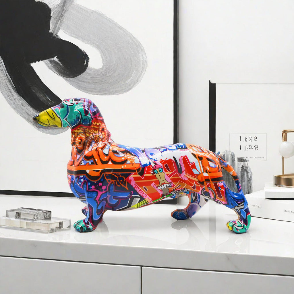 Colorful Decorative Figure of a Dachshund in Graffiti Style | Thrascher