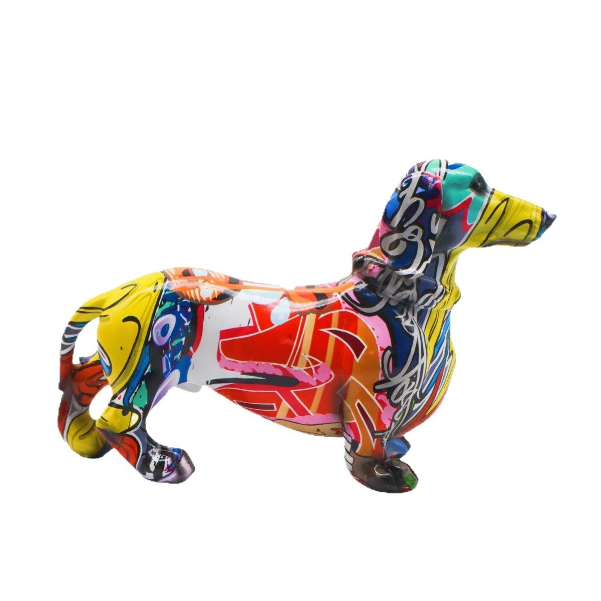 Colorful Decorative Figure of a Dachshund in Graffiti Style | Thrascher