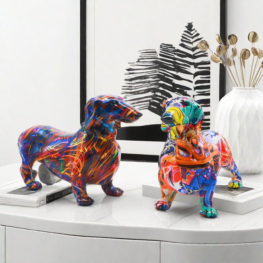 Colorful Decorative Figure of a Dachshund in Graffiti Style | Thrascher