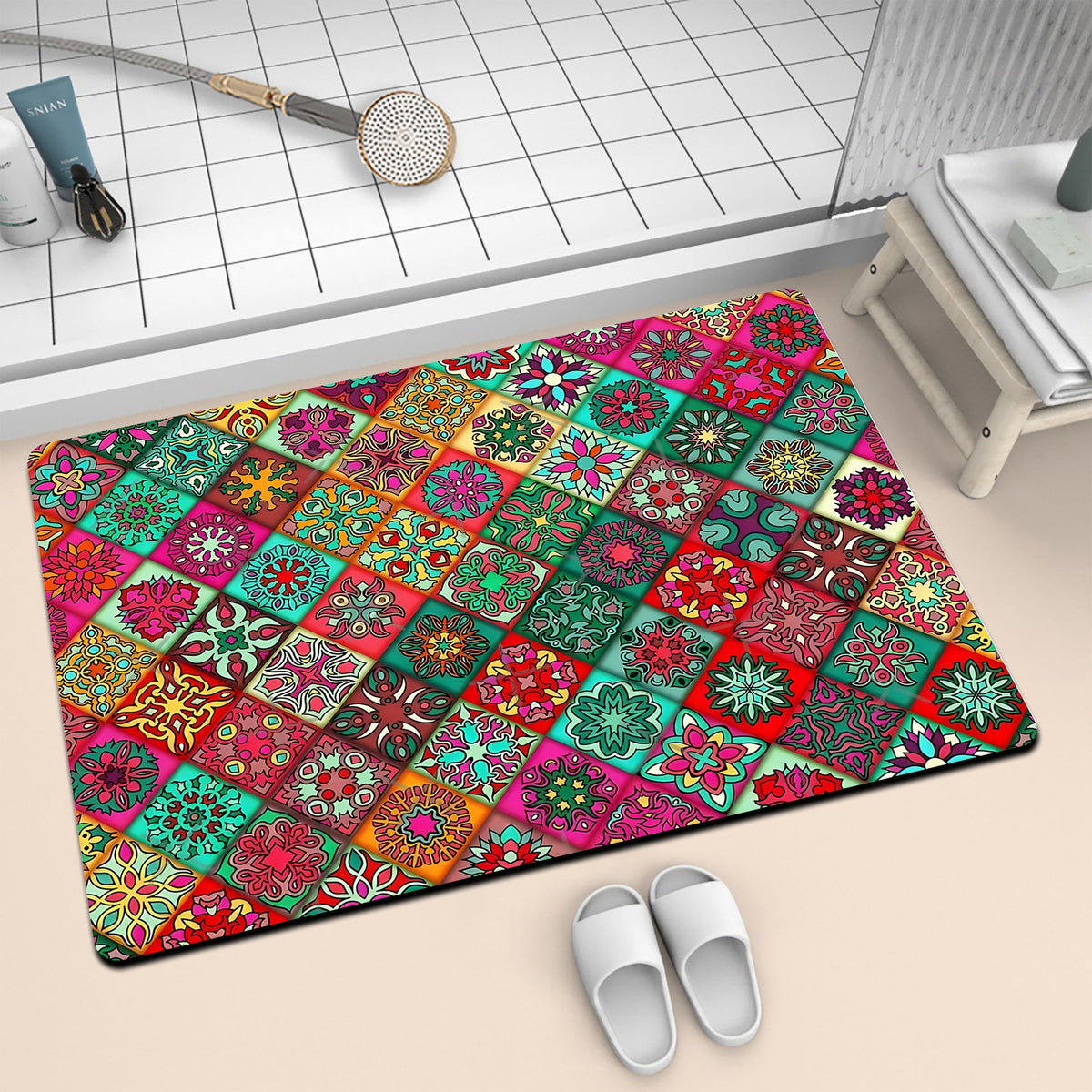 Colorful Geometric Pattern Bath Mat | Thrascher