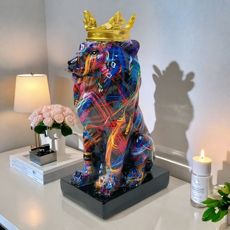 Colorful Lions Sculpture with Crown | Thrascher