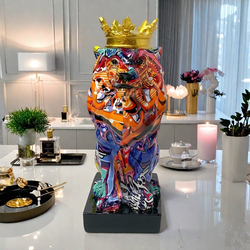 Colorful Lions Sculpture with Crown | Thrascher