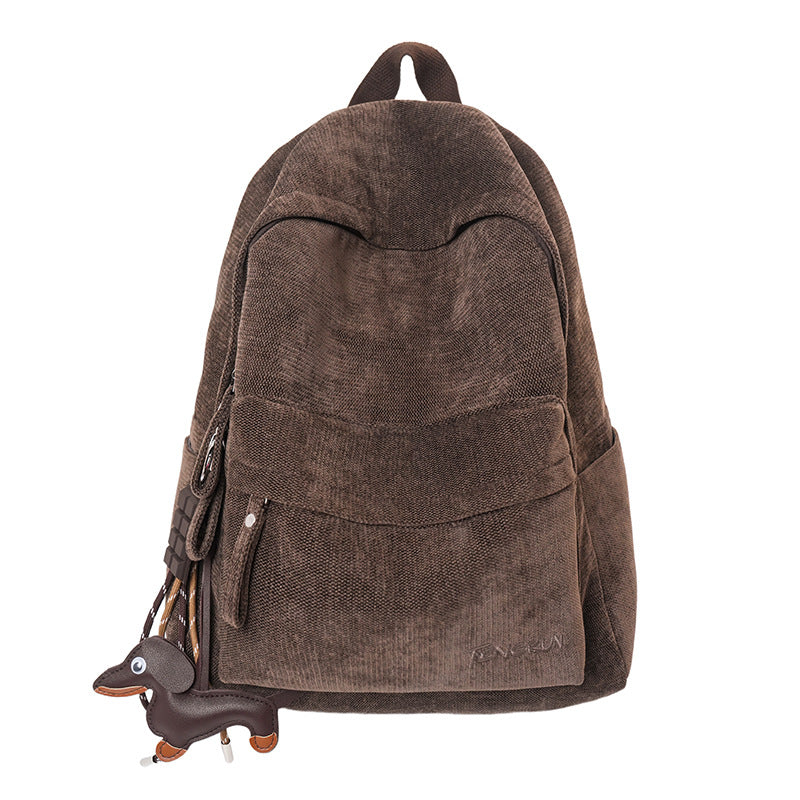Corduroy Texture School Backpack with Padded Adjustable Straps