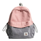 Corduroy Textured Backpack with Adjustable Padded Straps for School
