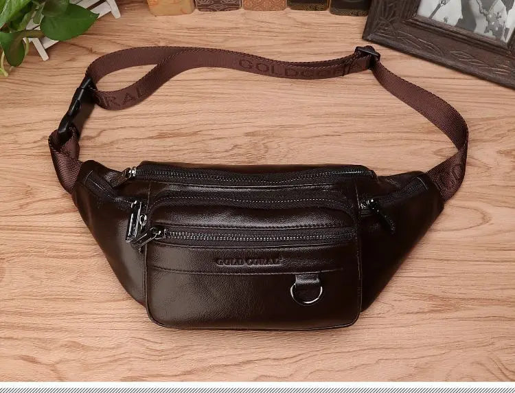 Cowhide Leather Waist Bag for Men, 22 cm, Adjustable Strap, view 3