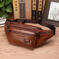 Cowhide Leather Waist Bag for Men, 22 cm, Adjustable Strap