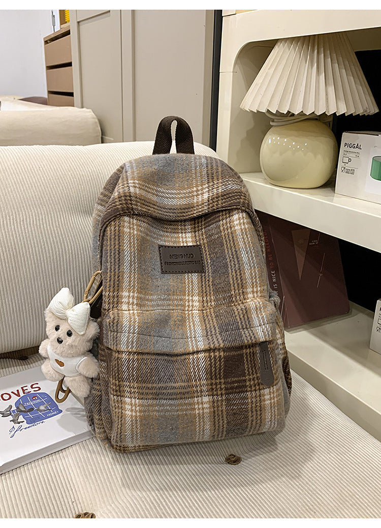 Cozy Plaid School Backpack with Adjustable Shoulder Straps, view 4