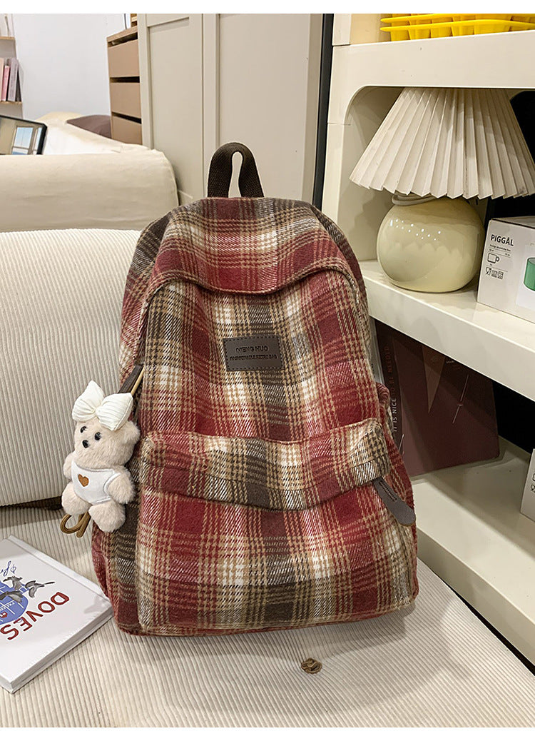 Cozy Plaid School Backpack with Adjustable Shoulder Straps, view 5