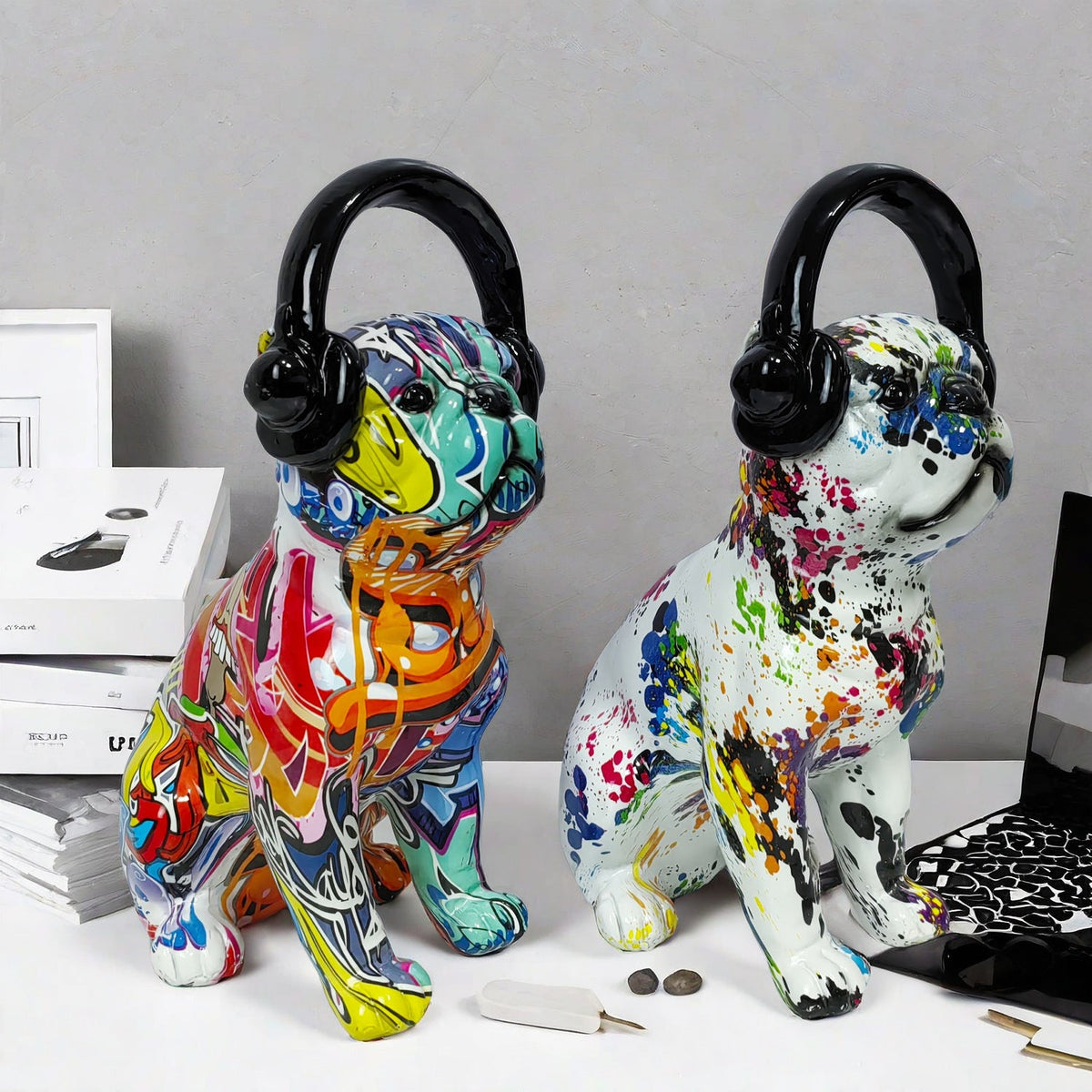 Creative Bulldog Sculpture with Headphones | Thrascher