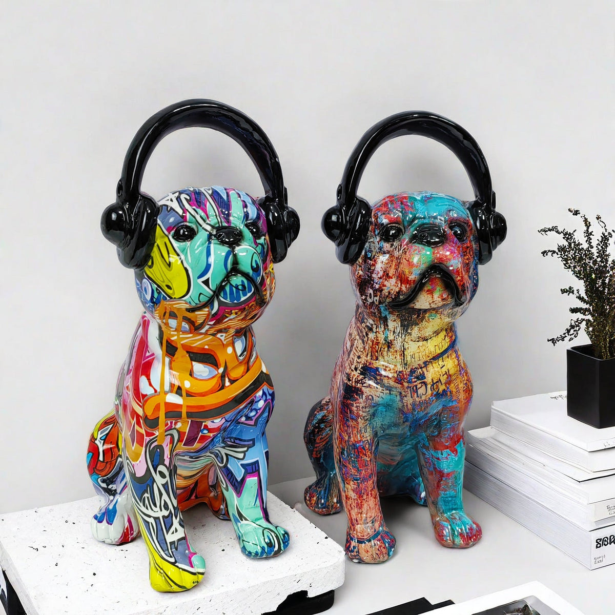Creative Bulldog Sculpture with Headphones | Thrascher