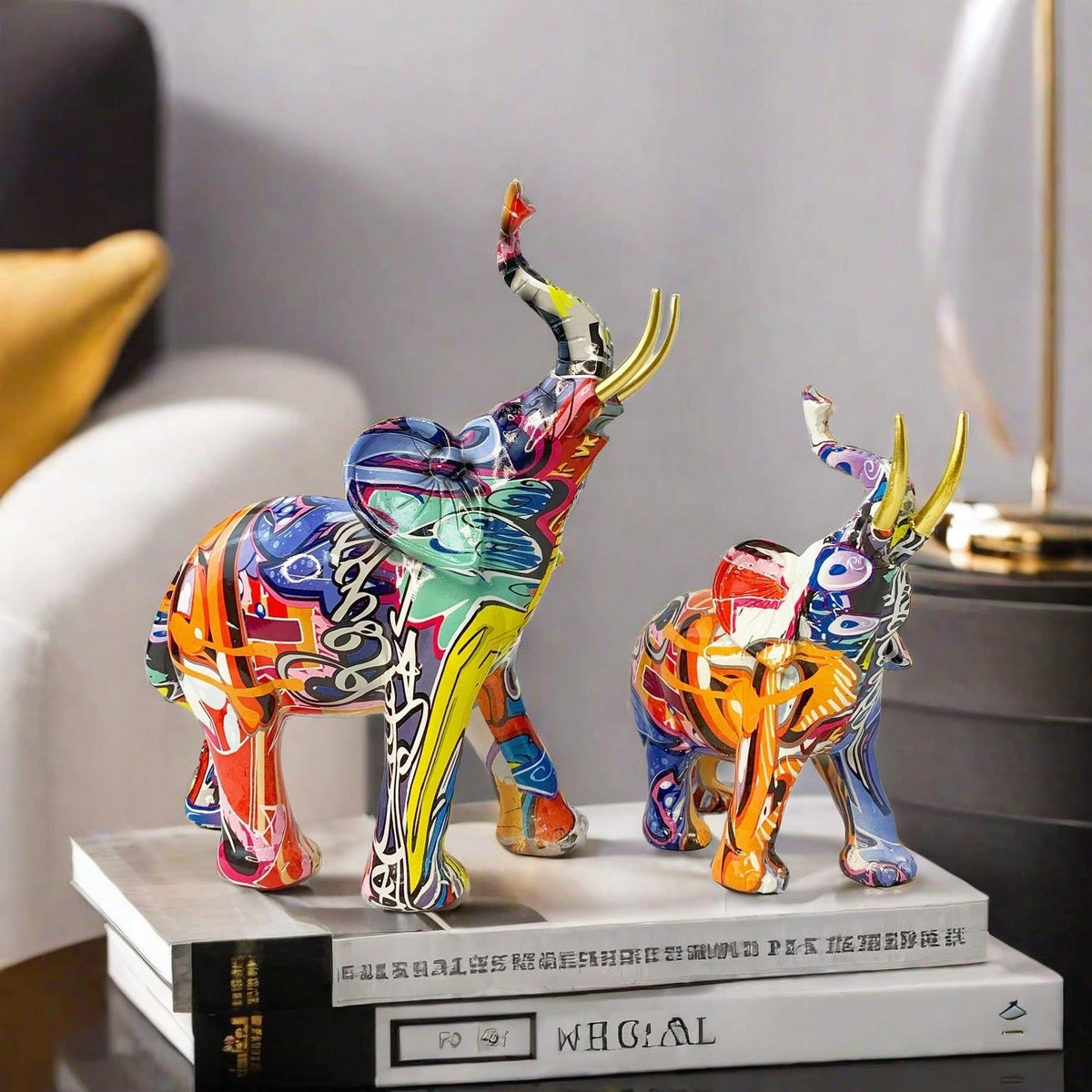 Creative Elephant Figurine with Colorful Design | Thrascher